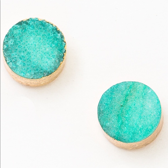 Jewelry - Gold Dipped Stone Stud Earring - Aqua